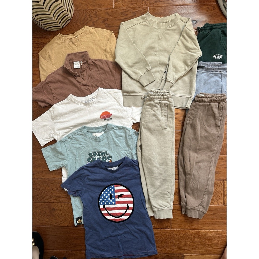ZARA Boys Size 5 6 7 Clothing Lot Bundle 10 Pcs Earth Tone Joggers Sweatshir